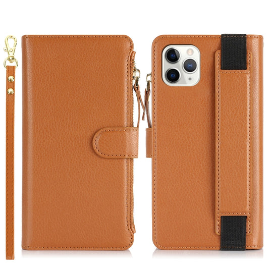 For iPhone 11 Pro Max Wristband Holder Zipper Purse RFID Leather Phone Case(Brown) - iPhone 11 Pro Max Cases by buy2fix | Online Shopping UK | buy2fix