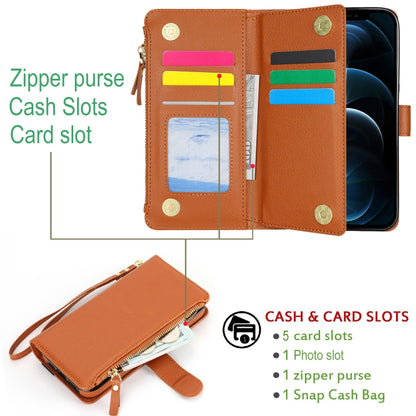 For iPhone 11 Pro Max Wristband Holder Zipper Purse RFID Leather Phone Case(Brown) - iPhone 11 Pro Max Cases by buy2fix | Online Shopping UK | buy2fix