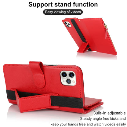 For iPhone 11 Pro Max Wristband Holder Zipper Purse RFID Leather Phone Case(Red) - iPhone 11 Pro Max Cases by buy2fix | Online Shopping UK | buy2fix