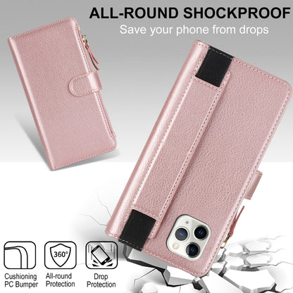 For iPhone 11 Pro Max Wristband Holder Zipper Purse RFID Leather Phone Case(Rose Gold) - iPhone 11 Pro Max Cases by buy2fix | Online Shopping UK | buy2fix