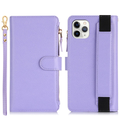 For iPhone 11 Pro Max Wristband Holder Zipper Purse RFID Leather Phone Case(Purple) - iPhone 11 Pro Max Cases by buy2fix | Online Shopping UK | buy2fix
