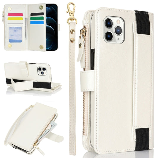 For iPhone 11 Pro Max Wristband Holder Zipper Purse RFID Leather Phone Case(White) - iPhone 11 Pro Max Cases by buy2fix | Online Shopping UK | buy2fix