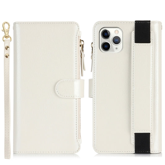 For iPhone 11 Pro Max Wristband Holder Zipper Purse RFID Leather Phone Case(White) - iPhone 11 Pro Max Cases by buy2fix | Online Shopping UK | buy2fix