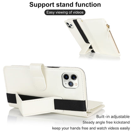 For iPhone 11 Pro Max Wristband Holder Zipper Purse RFID Leather Phone Case(White) - iPhone 11 Pro Max Cases by buy2fix | Online Shopping UK | buy2fix