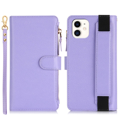 For iPhone 12 mini Wristband Holder Zipper Purse RFID Leather Phone Case(Purple) - iPhone 12 mini Cases by buy2fix | Online Shopping UK | buy2fix