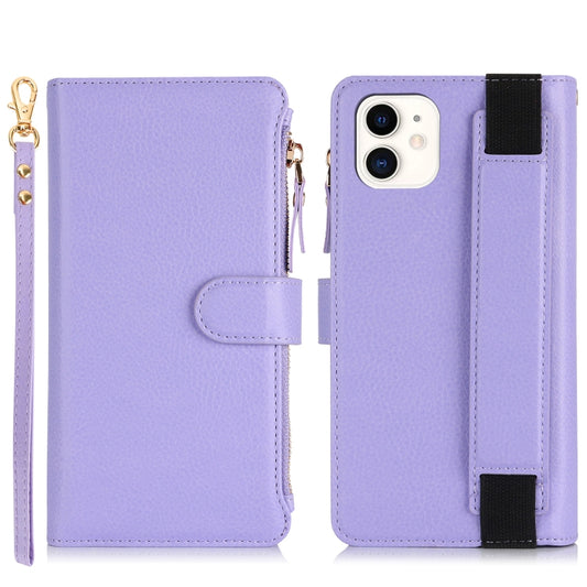 For iPhone 12 mini Wristband Holder Zipper Purse RFID Leather Phone Case(Purple) - iPhone 12 mini Cases by buy2fix | Online Shopping UK | buy2fix
