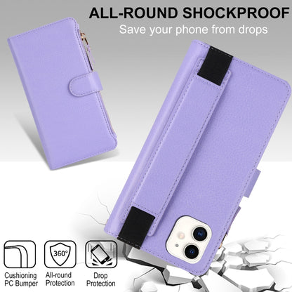 For iPhone 12 mini Wristband Holder Zipper Purse RFID Leather Phone Case(Purple) - iPhone 12 mini Cases by buy2fix | Online Shopping UK | buy2fix