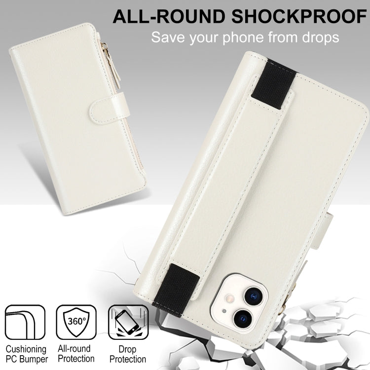 For iPhone 12 mini Wristband Holder Zipper Purse RFID Leather Phone Case(White) - iPhone 12 mini Cases by buy2fix | Online Shopping UK | buy2fix