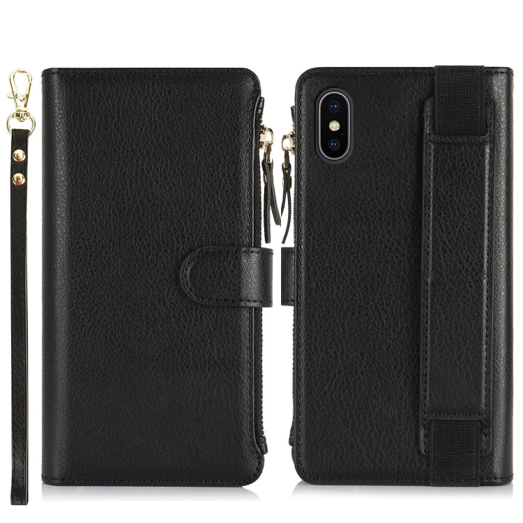 For iPhone XS / X Wristband Holder Zipper Purse RFID Leather Phone Case(Black) - More iPhone Cases by buy2fix | Online Shopping UK | buy2fix
