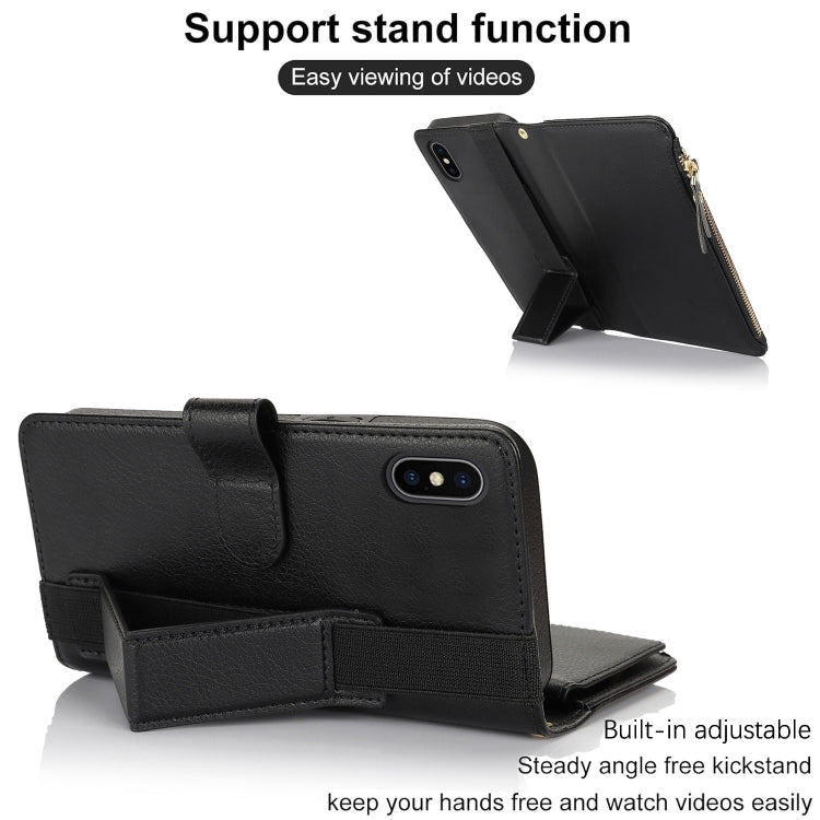 For iPhone XS / X Wristband Holder Zipper Purse RFID Leather Phone Case(Black) - More iPhone Cases by buy2fix | Online Shopping UK | buy2fix