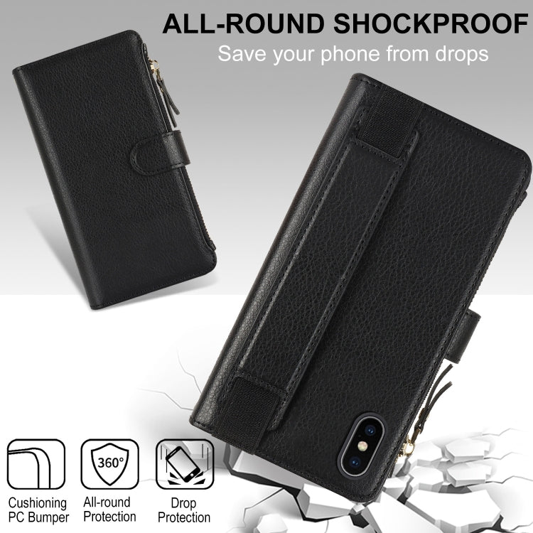 For iPhone XS / X Wristband Holder Zipper Purse RFID Leather Phone Case(Black) - More iPhone Cases by buy2fix | Online Shopping UK | buy2fix