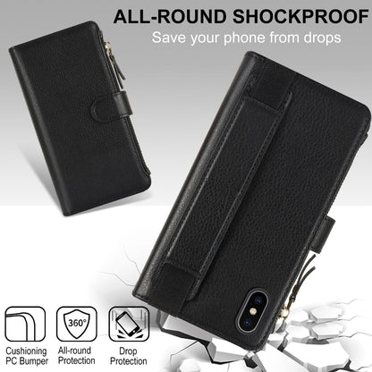 For iPhone XS / X Wristband Holder Zipper Purse RFID Leather Phone Case(Black) - More iPhone Cases by buy2fix | Online Shopping UK | buy2fix