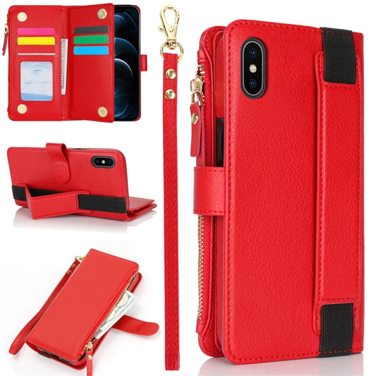 For iPhone XS / X Wristband Holder Zipper Purse RFID Leather Phone Case(Red) - More iPhone Cases by buy2fix | Online Shopping UK | buy2fix