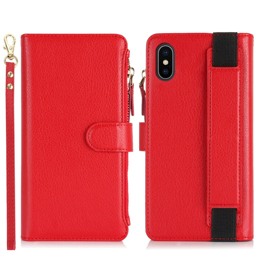 For iPhone XS / X Wristband Holder Zipper Purse RFID Leather Phone Case(Red) - More iPhone Cases by buy2fix | Online Shopping UK | buy2fix
