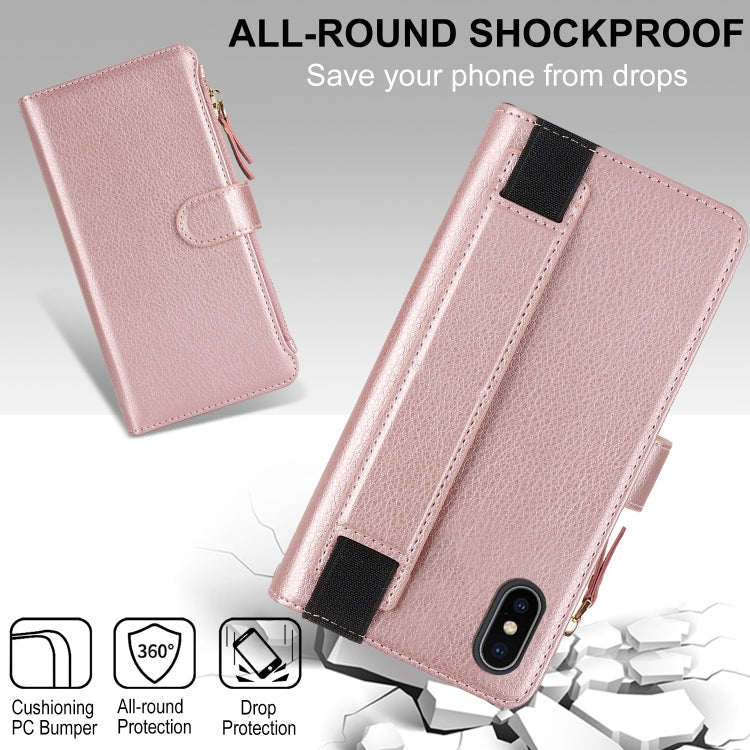 For iPhone XS / X Wristband Holder Zipper Purse RFID Leather Phone Case(Rose Gold) - More iPhone Cases by buy2fix | Online Shopping UK | buy2fix