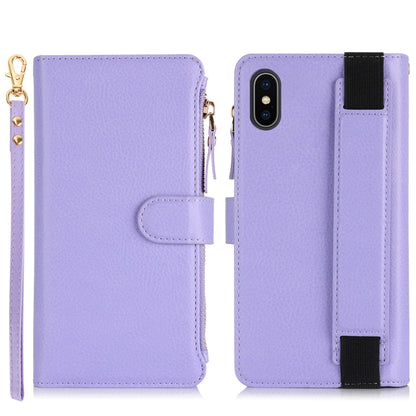 For iPhone XS / X Wristband Holder Zipper Purse RFID Leather Phone Case(Purple) - More iPhone Cases by buy2fix | Online Shopping UK | buy2fix