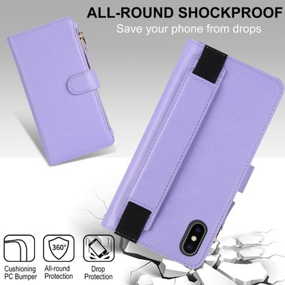 For iPhone XS / X Wristband Holder Zipper Purse RFID Leather Phone Case(Purple) - More iPhone Cases by buy2fix | Online Shopping UK | buy2fix