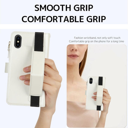 For iPhone XS / X Wristband Holder Zipper Purse RFID Leather Phone Case(White) - More iPhone Cases by buy2fix | Online Shopping UK | buy2fix