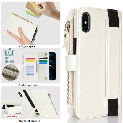 For iPhone XS / X Wristband Holder Zipper Purse RFID Leather Phone Case(White) - More iPhone Cases by buy2fix | Online Shopping UK | buy2fix