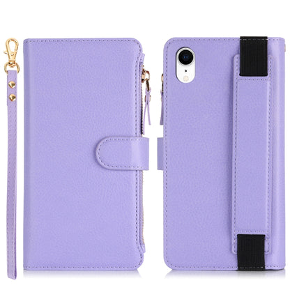 For iPhone XR Wristband Holder Zipper Purse RFID Leather Phone Case(Purple) - More iPhone Cases by buy2fix | Online Shopping UK | buy2fix