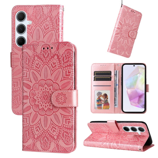 For Galaxy A36 5G Embossed Sunflower Leather Phone Case(Rose Gold)