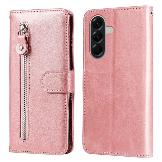 For Galaxy A57 5G Fashion Calf Texture Zipper Leather Phone Case(Rose Gold)