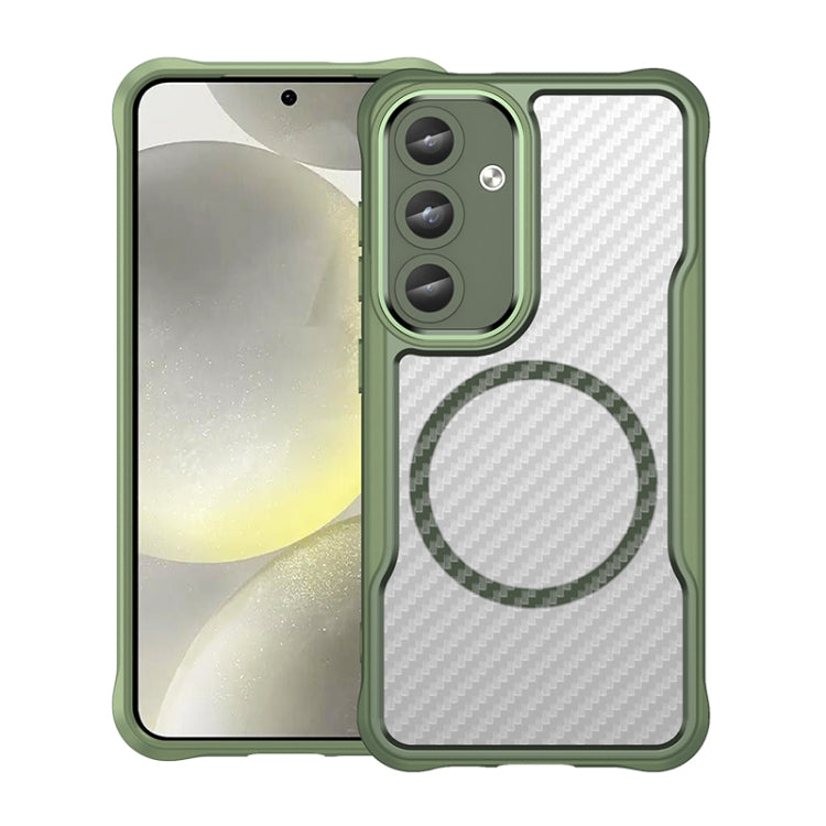 For Samsung Galaxy S25 5G Carbon Fiber Texture MagSafe Translucent Phone Case(Green) by buy2fix