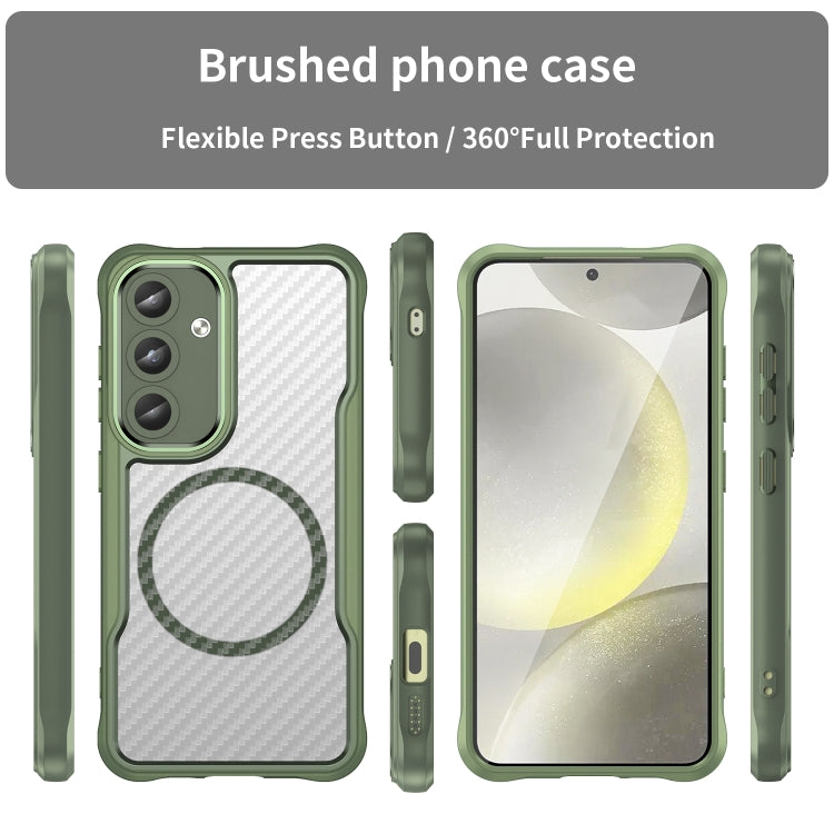 For Samsung Galaxy S25 5G Carbon Fiber Texture MagSafe Translucent Phone Case(Green) by buy2fix