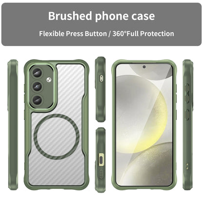 For Samsung Galaxy S25 5G Carbon Fiber Texture MagSafe Translucent Phone Case(Green) by buy2fix