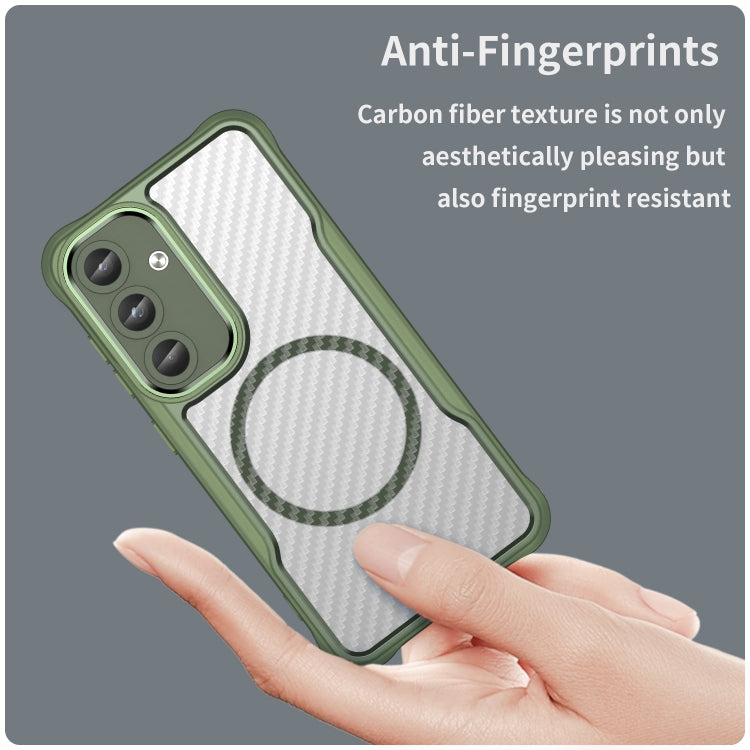For Samsung Galaxy S25 5G Carbon Fiber Texture MagSafe Translucent Phone Case(Green) by buy2fix