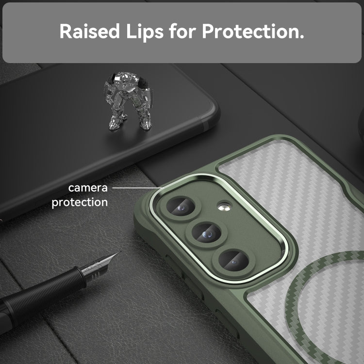 For Samsung Galaxy S25 5G Carbon Fiber Texture MagSafe Translucent Phone Case(Green) by buy2fix