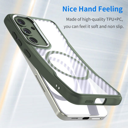 For Samsung Galaxy S25 5G Carbon Fiber Texture MagSafe Translucent Phone Case(Green) by buy2fix