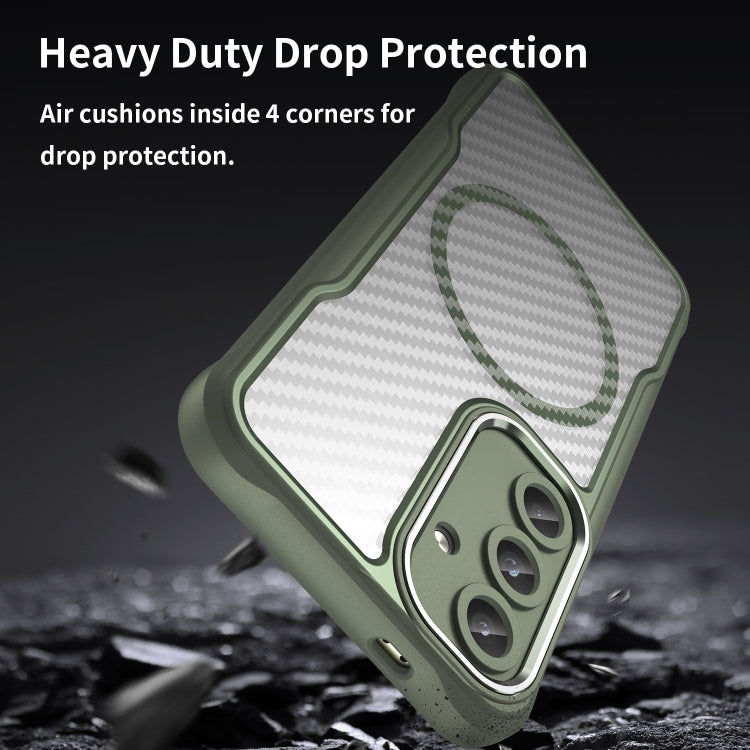 For Samsung Galaxy S25 5G Carbon Fiber Texture MagSafe Translucent Phone Case(Green) by buy2fix