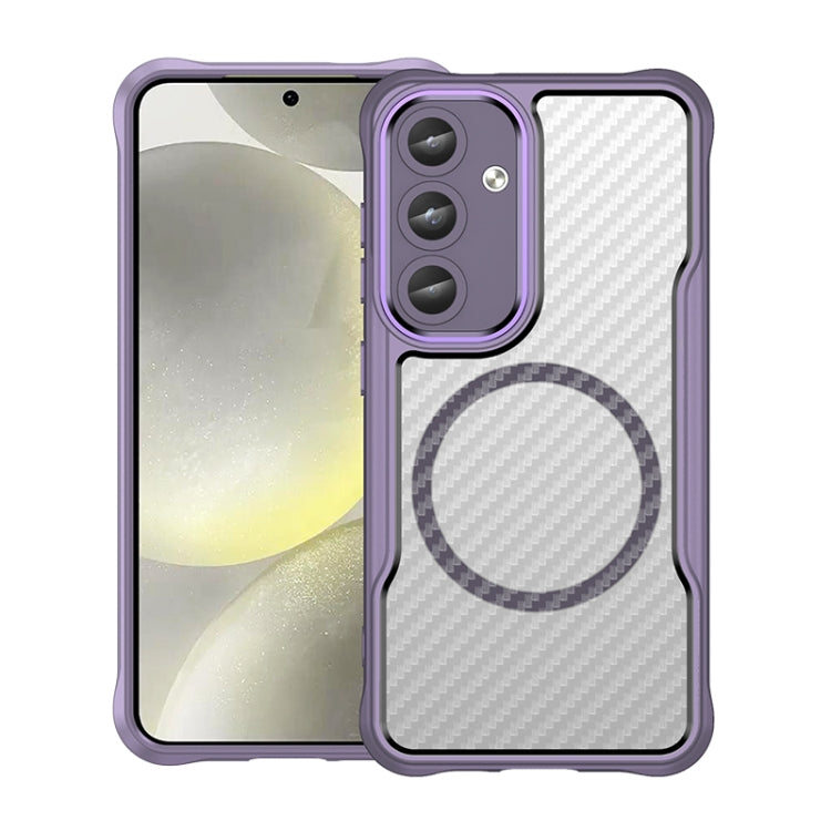 For Samsung Galaxy S25 5G Carbon Fiber Texture MagSafe Translucent Phone Case(Purple) by buy2fix