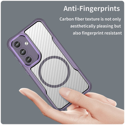 For Samsung Galaxy S25 5G Carbon Fiber Texture MagSafe Translucent Phone Case(Purple) by buy2fix