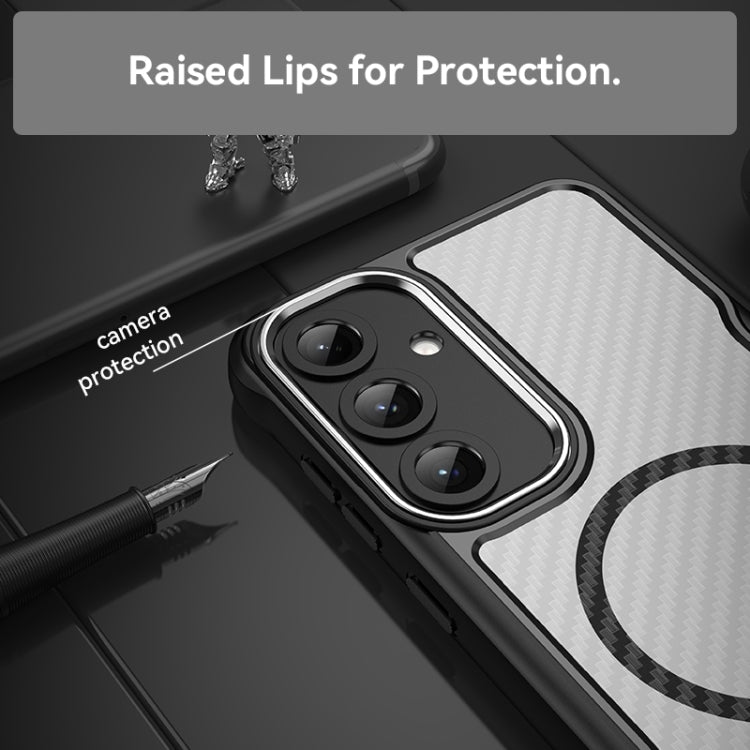 For Samsung Galaxy S25+ 5G Carbon Fiber Texture MagSafe Translucent Phone Case(Black) by buy2fix