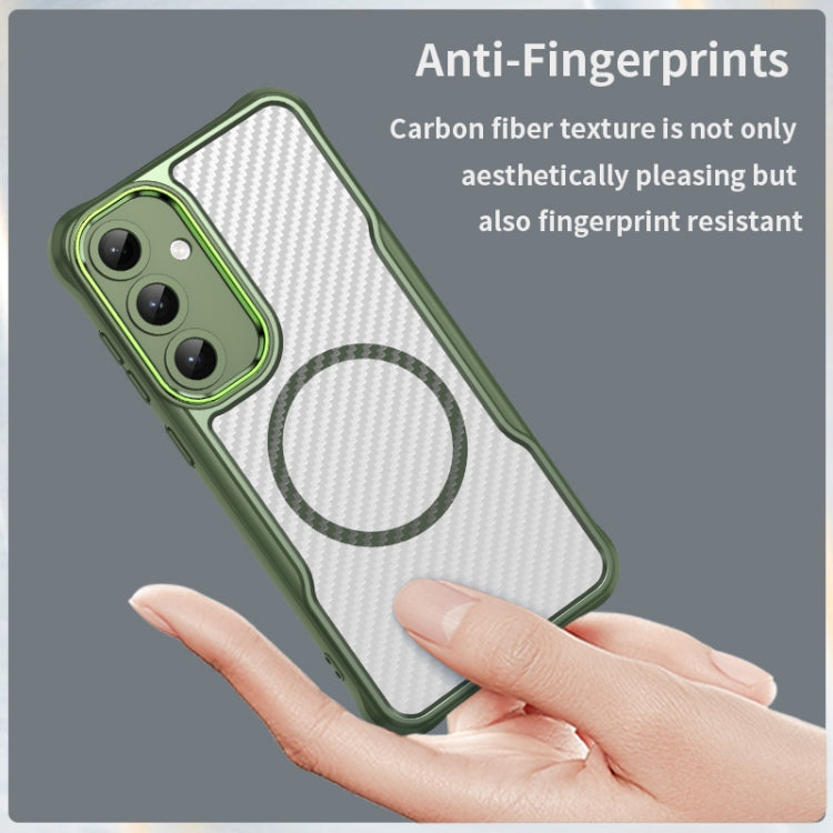 For Samsung Galaxy S25+ 5G Carbon Fiber Texture MagSafe Translucent Phone Case(Green) by buy2fix