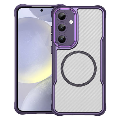 For Samsung Galaxy S25+ 5G Carbon Fiber Texture MagSafe Translucent Phone Case(Purple) by buy2fix