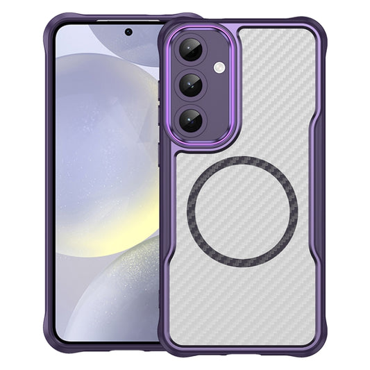 For Samsung Galaxy S25+ 5G Carbon Fiber Texture MagSafe Translucent Phone Case(Purple) by buy2fix