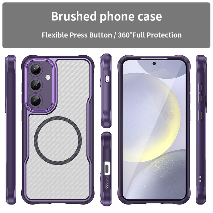 For Samsung Galaxy S25+ 5G Carbon Fiber Texture MagSafe Translucent Phone Case(Purple) by buy2fix