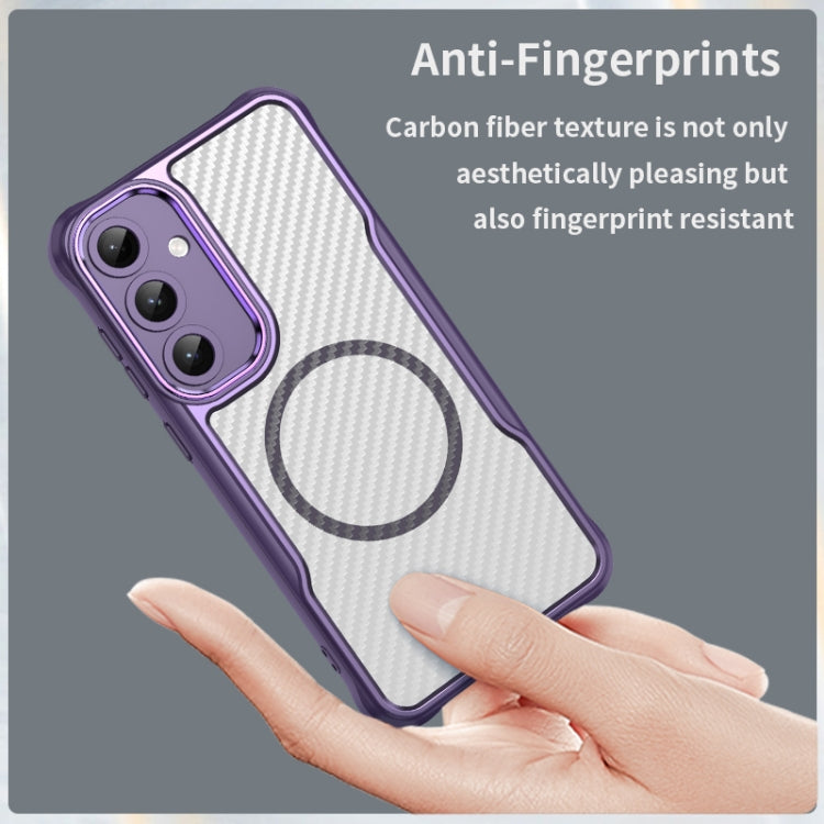 For Samsung Galaxy S25+ 5G Carbon Fiber Texture MagSafe Translucent Phone Case(Purple) by buy2fix