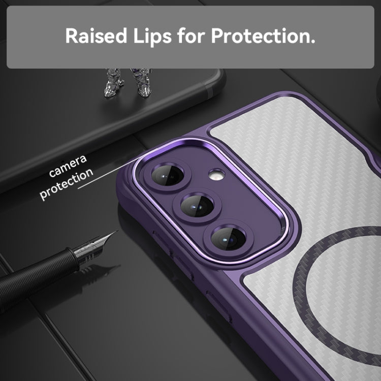 For Samsung Galaxy S25+ 5G Carbon Fiber Texture MagSafe Translucent Phone Case(Purple) by buy2fix