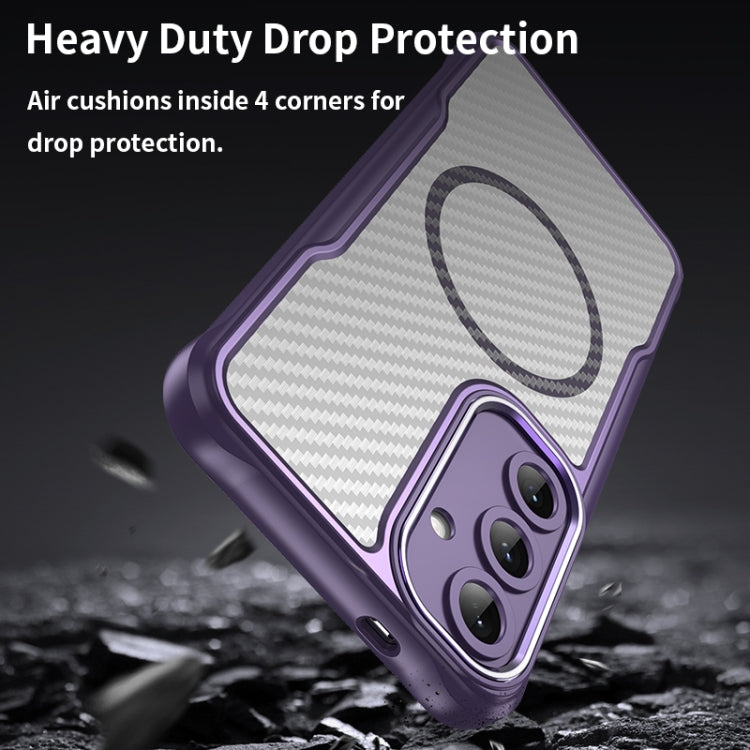 For Samsung Galaxy S25+ 5G Carbon Fiber Texture MagSafe Translucent Phone Case(Purple) by buy2fix