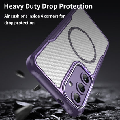 For Samsung Galaxy S25+ 5G Carbon Fiber Texture MagSafe Translucent Phone Case(Purple) by buy2fix