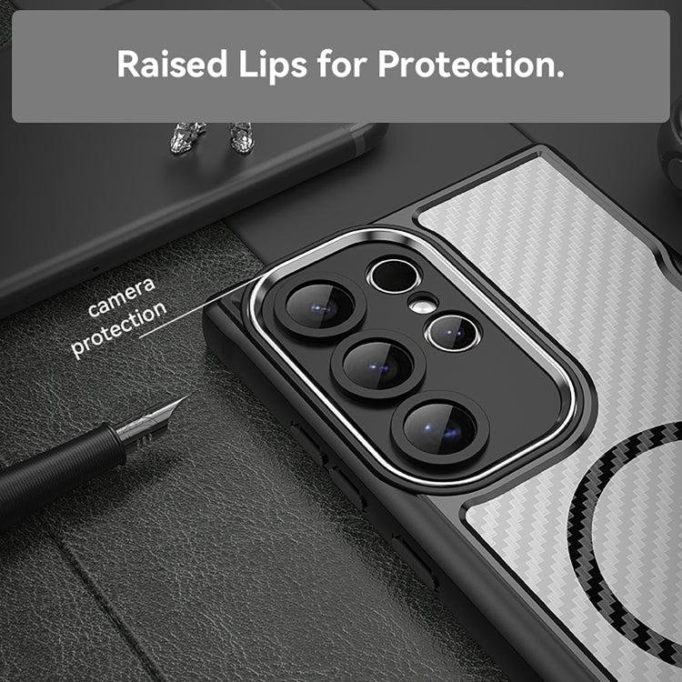 For Samsung Galaxy S25 Ultra 5G Carbon Fiber Texture MagSafe Translucent Phone Case(Black) by buy2fix