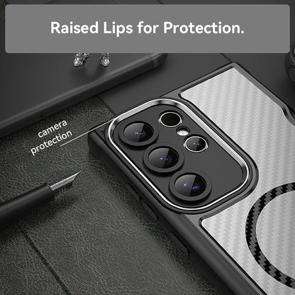 For Samsung Galaxy S25 Ultra 5G Carbon Fiber Texture MagSafe Translucent Phone Case(Black) by buy2fix