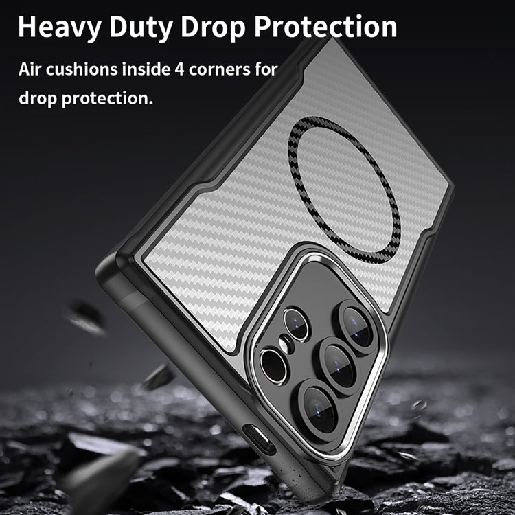 For Samsung Galaxy S25 Ultra 5G Carbon Fiber Texture MagSafe Translucent Phone Case(Black) by buy2fix