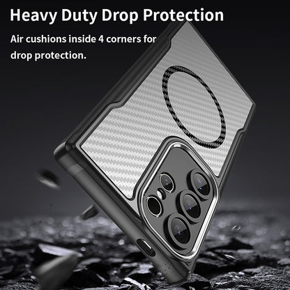 For Samsung Galaxy S25 Ultra 5G Carbon Fiber Texture MagSafe Translucent Phone Case(Black) by buy2fix