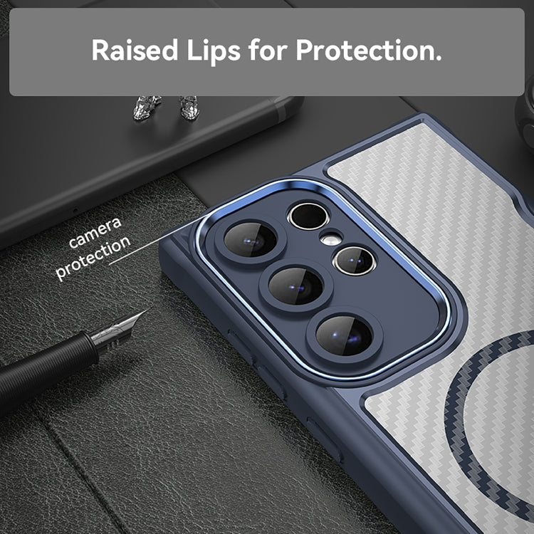 For Samsung Galaxy S25 Ultra 5G Carbon Fiber Texture MagSafe Translucent Phone Case(Blue) by buy2fix