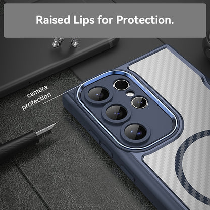 For Samsung Galaxy S25 Ultra 5G Carbon Fiber Texture MagSafe Translucent Phone Case(Blue) by buy2fix